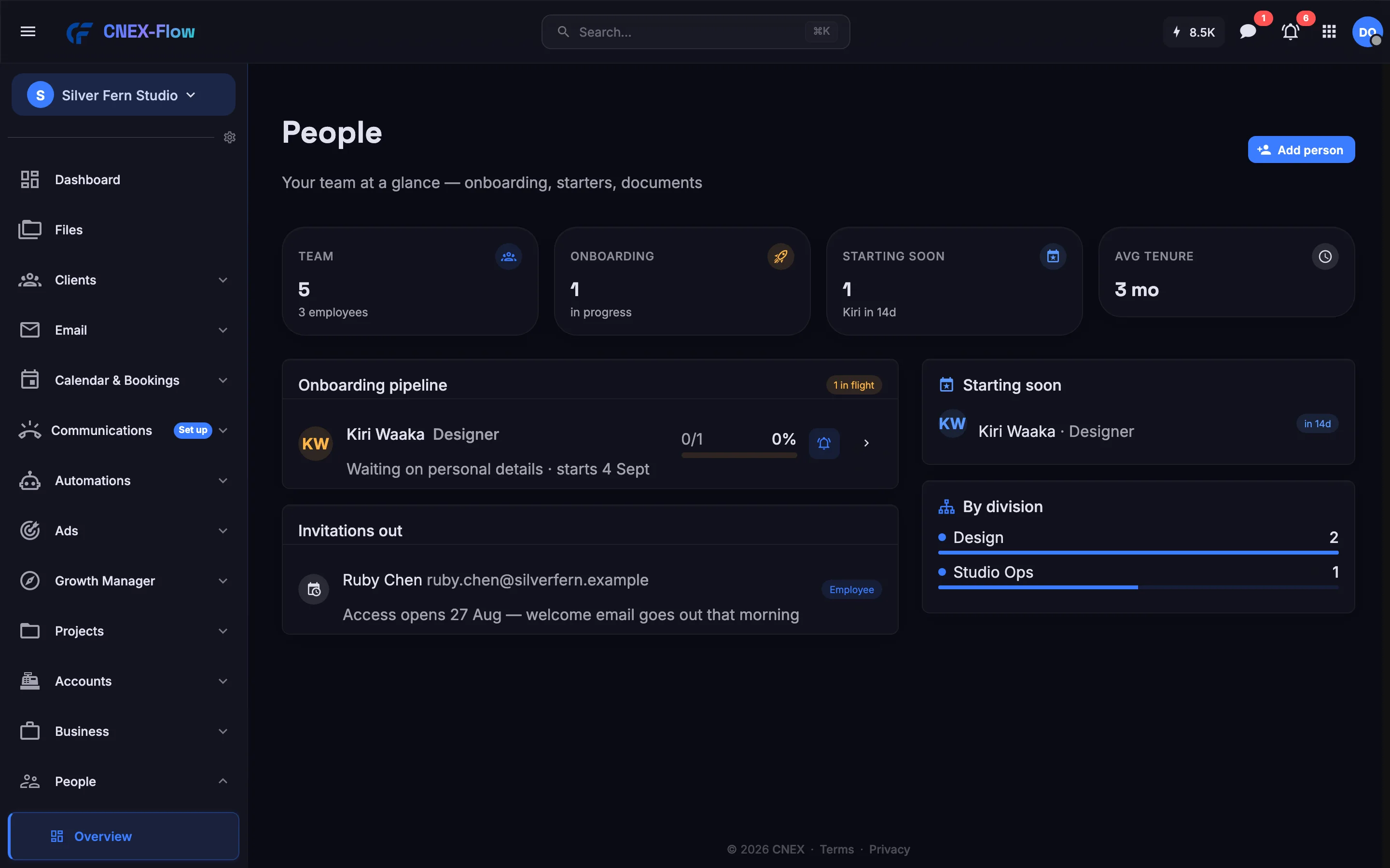 The People overview: team, onboarding pipeline and starting soon