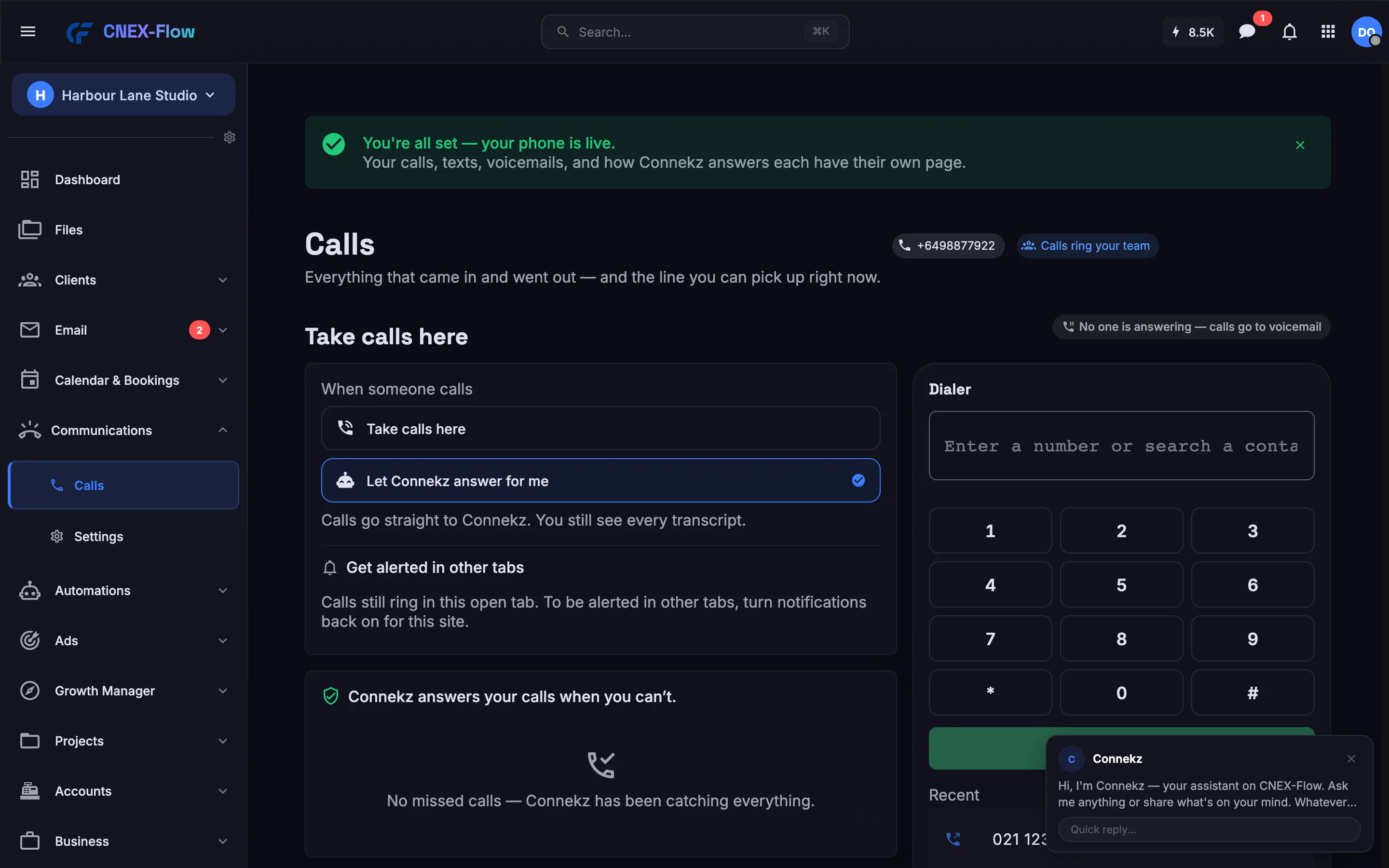 The calls page with recordings and summaries